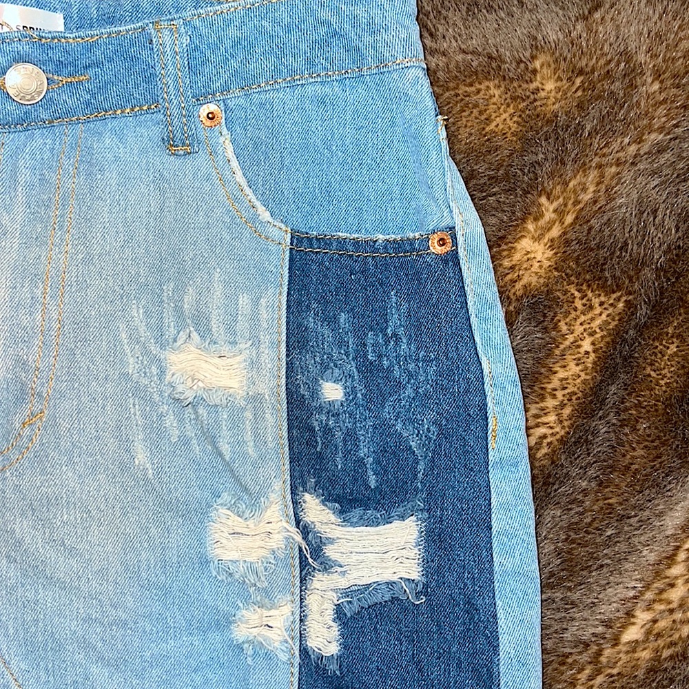 Sunset+Spring Patchwork Denim Mini Skirt - Picture 6 of 13